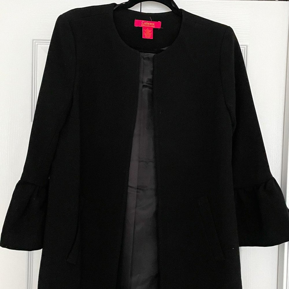 Catherine Malandrino Black Ruffle Sleeve Coat, Size 4